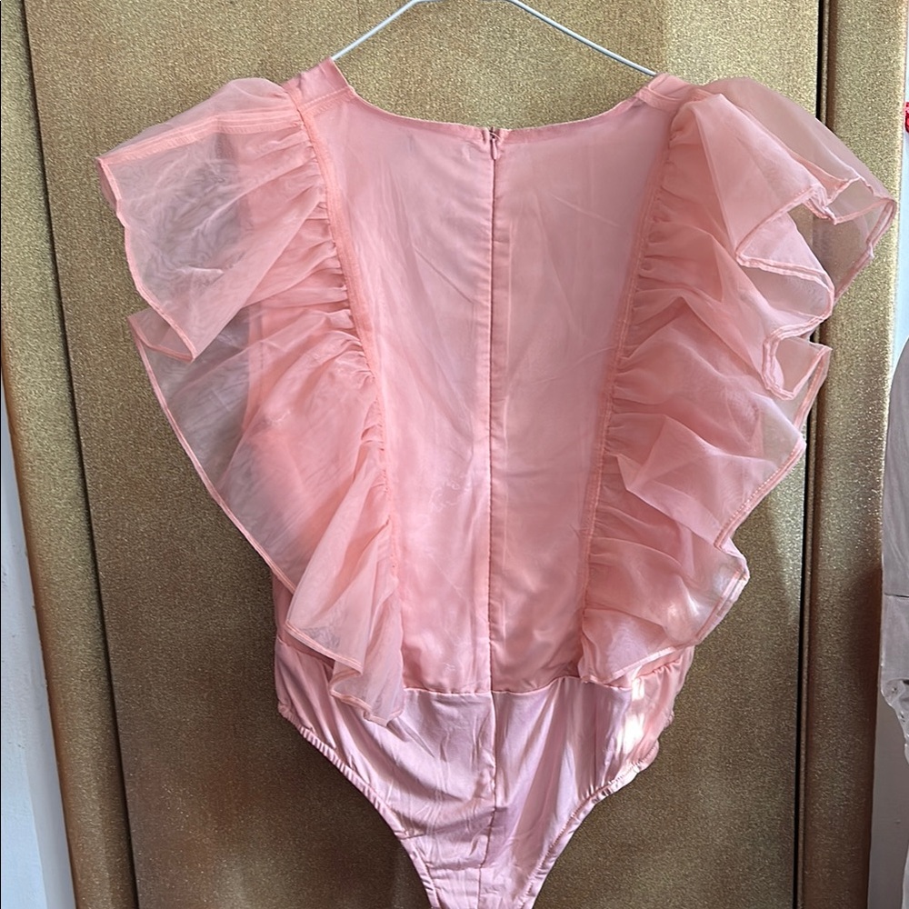 Boo Hoo Pink Ruffled Bodysuit - Picture 3 of 5